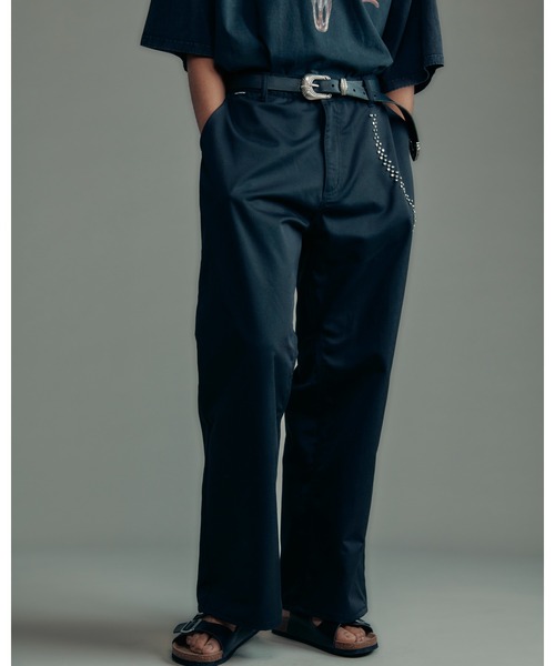 ADAM PATEK(アダムパテック)の「【ADAMPATEK/アダムパテック】studded T-C twill flare wide trouser フレアワイドパンツ(その他パンツ・メンズ・ブラック/ベージュ・1/2)」の1枚目の写真