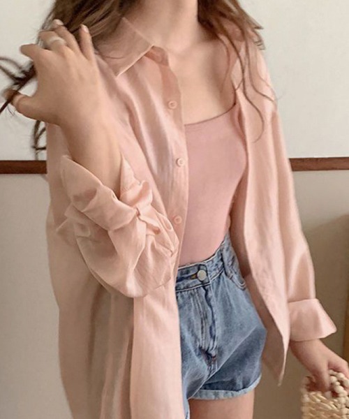 mielu(ミエル)の「バックスリットシアーシャツ(シャツ/ブラウス・レディース・ピンク/ブルー/ホワイト・MEDIUM/LARGE)」の1枚目の写真