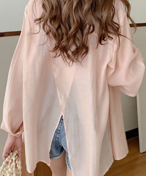 mielu(ミエル)の「バックスリットシアーシャツ(シャツ/ブラウス・レディース・ピンク/ブルー/ホワイト・MEDIUM/LARGE)」の10枚目の写真