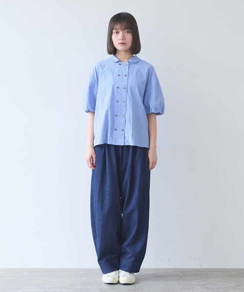 bulle de savon(ビュルデサボン)の「cord voil stripe 丸衿ブラウス(シャツ/ブラウス・レディース・ベージュ/ブルー・FREE)」の10枚目の写真