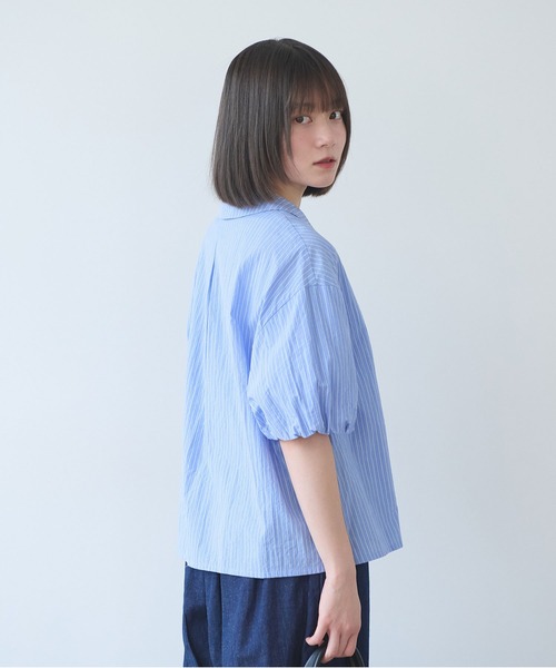 bulle de savon(ビュルデサボン)の「cord voil stripe 丸衿ブラウス(シャツ/ブラウス・レディース・ベージュ/ブルー・FREE)」の8枚目の写真