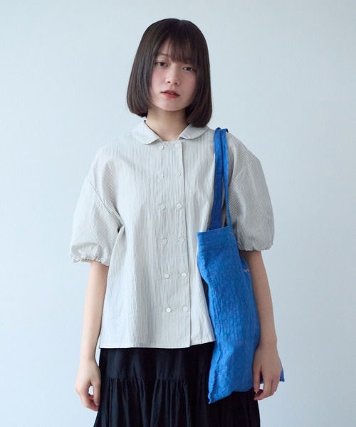 bulle de savon(ビュルデサボン)の「cord voil stripe 丸衿ブラウス(シャツ/ブラウス・レディース・ベージュ/ブルー・FREE)」の17枚目の写真