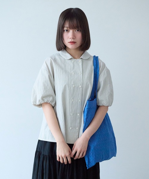 bulle de savon(ビュルデサボン)の「cord voil stripe 丸衿ブラウス(シャツ/ブラウス・レディース・ベージュ/ブルー・FREE)」の18枚目の写真