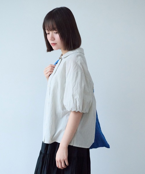 bulle de savon(ビュルデサボン)の「cord voil stripe 丸衿ブラウス(シャツ/ブラウス・レディース・ベージュ/ブルー・FREE)」の19枚目の写真