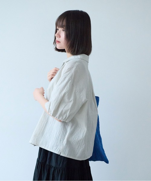 bulle de savon(ビュルデサボン)の「cord voil stripe 丸衿ブラウス(シャツ/ブラウス・レディース・ベージュ/ブルー・FREE)」の20枚目の写真