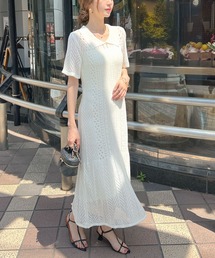 インナーキャミ付き透かし編みポロニットワンピース / サマーニットワンピース