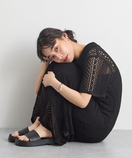 Futier land（フューティアランド）の「インナーキャミ付き透かし編みポロニットワンピース / サマーニットワンピース（ワンピース・レディース・ホワイト/ブラック/ベージュ・FREE）」の17枚目の写真