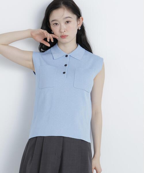 N.(N. Natural Beauty Basic)(エヌエヌナチュラルビューティーベーシック)の「【WEB限定】ラメ混ポロ襟ニット(ポロシャツ・レディース・ブルー/オフホワイト/ライトグリーン・フリ-)」の3枚目の写真