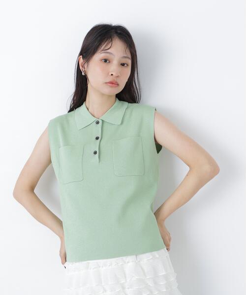 N.(N. Natural Beauty Basic)(エヌエヌナチュラルビューティーベーシック)の「【WEB限定】ラメ混ポロ襟ニット(ポロシャツ・レディース・ブルー/オフホワイト/ライトグリーン・フリ-)」の1枚目の写真