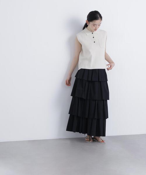 N.(N. Natural Beauty Basic)(エヌエヌナチュラルビューティーベーシック)の「【WEB限定】ラメ混ポロ襟ニット(ポロシャツ・レディース・ブルー/オフホワイト/ライトグリーン・フリ-)」の5枚目の写真