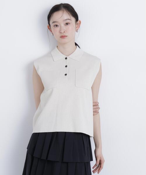 N.(N. Natural Beauty Basic)(エヌエヌナチュラルビューティーベーシック)の「【WEB限定】ラメ混ポロ襟ニット(ポロシャツ・レディース・ブルー/オフホワイト/ライトグリーン・フリ-)」の6枚目の写真