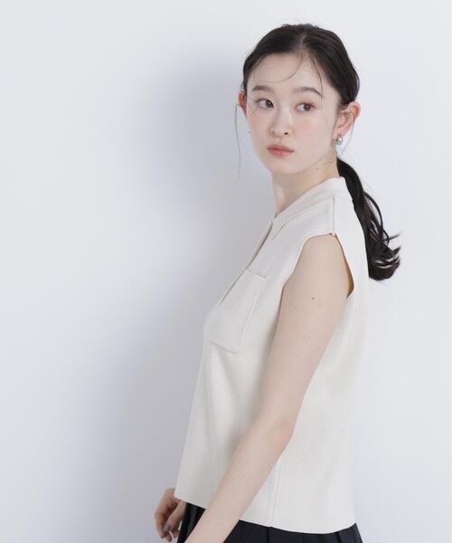 N.(N. Natural Beauty Basic)(エヌエヌナチュラルビューティーベーシック)の「【WEB限定】ラメ混ポロ襟ニット(ポロシャツ・レディース・ブルー/オフホワイト/ライトグリーン・フリ-)」の8枚目の写真