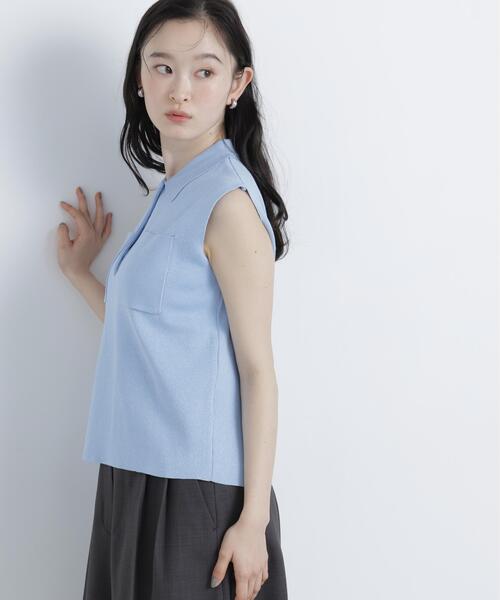 N.(N. Natural Beauty Basic)(エヌエヌナチュラルビューティーベーシック)の「【WEB限定】ラメ混ポロ襟ニット(ポロシャツ・レディース・ブルー/オフホワイト/ライトグリーン・フリ-)」の17枚目の写真