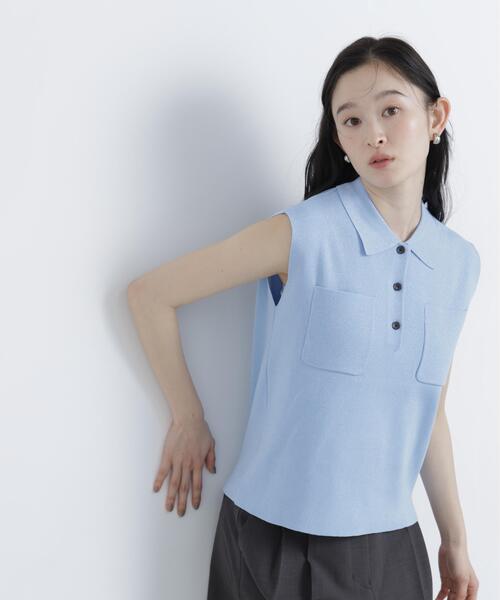 N.(N. Natural Beauty Basic)(エヌエヌナチュラルビューティーベーシック)の「【WEB限定】ラメ混ポロ襟ニット(ポロシャツ・レディース・ブルー/オフホワイト/ライトグリーン・フリ-)」の19枚目の写真