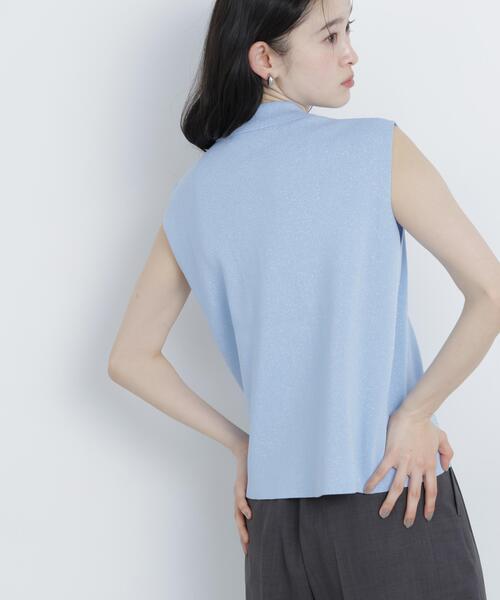 N.(N. Natural Beauty Basic)(エヌエヌナチュラルビューティーベーシック)の「【WEB限定】ラメ混ポロ襟ニット(ポロシャツ・レディース・ブルー/オフホワイト/ライトグリーン・フリ-)」の21枚目の写真