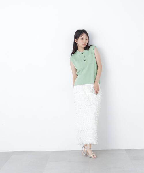 N.(N. Natural Beauty Basic)(エヌエヌナチュラルビューティーベーシック)の「【WEB限定】ラメ混ポロ襟ニット(ポロシャツ・レディース・ブルー/オフホワイト/ライトグリーン・フリ-)」の6枚目の写真