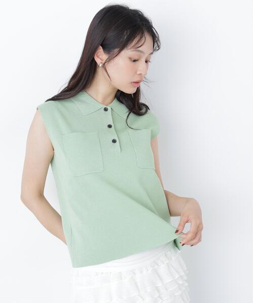 N.(N. Natural Beauty Basic)(エヌエヌナチュラルビューティーベーシック)の「【WEB限定】ラメ混ポロ襟ニット(ポロシャツ・レディース・ブルー/オフホワイト/ライトグリーン・フリ-)」の7枚目の写真