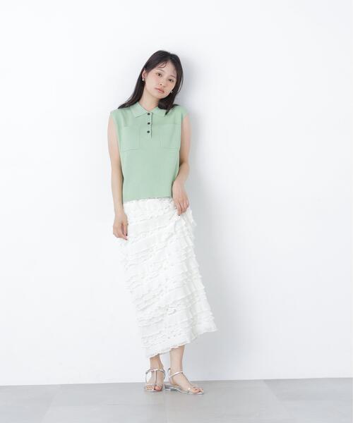 N.(N. Natural Beauty Basic)(エヌエヌナチュラルビューティーベーシック)の「【WEB限定】ラメ混ポロ襟ニット(ポロシャツ・レディース・ブルー/オフホワイト/ライトグリーン・フリ-)」の10枚目の写真