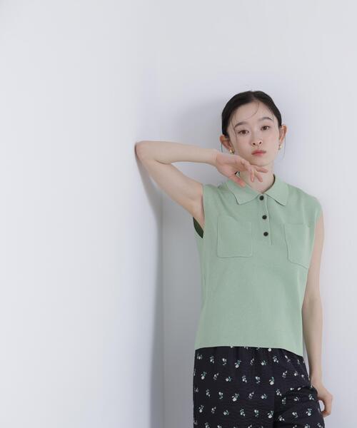 N.(N. Natural Beauty Basic)(エヌエヌナチュラルビューティーベーシック)の「【WEB限定】ラメ混ポロ襟ニット(ポロシャツ・レディース・ブルー/オフホワイト/ライトグリーン・フリ-)」の15枚目の写真