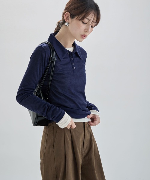 etoll.(エトル)の「シアーフライスポロシャツ(ポロシャツ・レディース・アイボリー/ブラック/ピンク/ネイビー・FREE)」の6枚目の写真