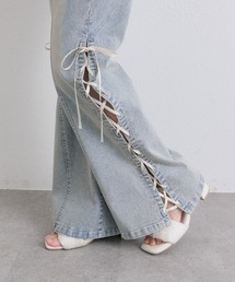OLIVE des OLIVE（オリーブデオリーブ）の「サイドレースアップストレッチフレアパンツ（デニムパンツ）」
