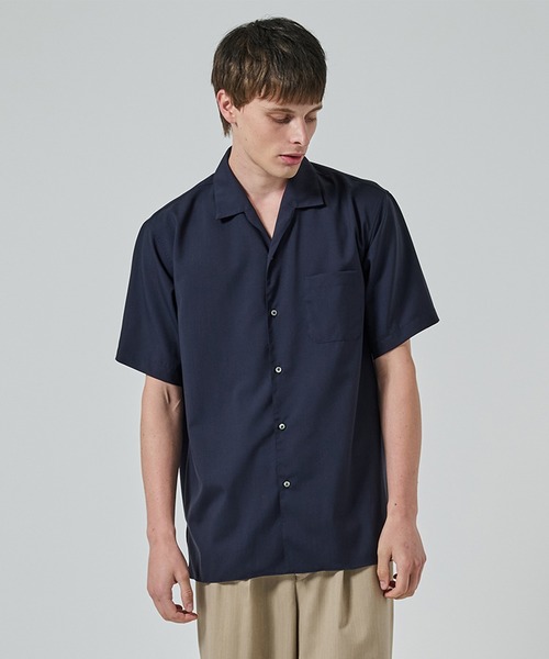 markaware（マーカウェア）の「【MARKAWARE】オーガニックウール 2/80 トロピカル / イタリアンオープンカラーS/Sシャツ（シャツ/ブラウス・メンズ・ネイビー/ブラック/ダークグレー・1/2）」の5枚目の写真