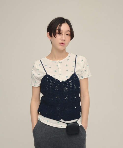 eL(エル)の「【eL】Hand Knit Cami/646192(キャミソール・レディース・ネイビー/アイボリー・FREE)」の2枚目の写真