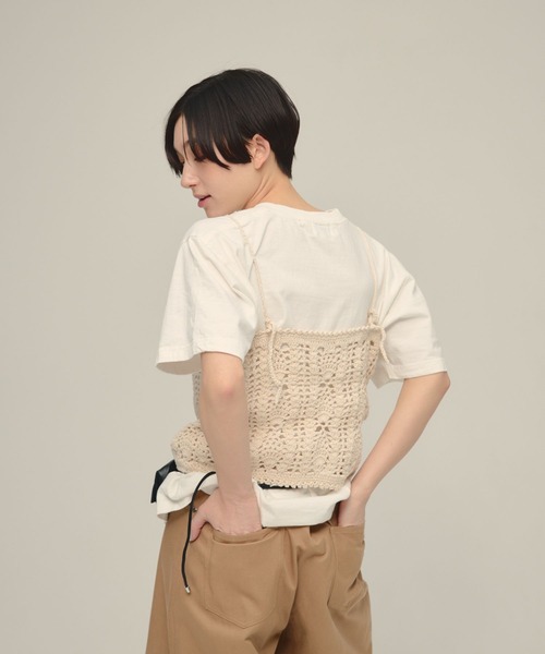 eL(エル)の「【eL】Hand Knit Cami/646192(キャミソール・レディース・ネイビー/アイボリー・FREE)」の3枚目の写真