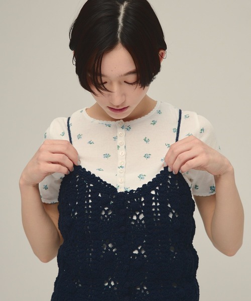 eL(エル)の「【eL】Hand Knit Cami/646192(キャミソール・レディース・ネイビー/アイボリー・FREE)」の9枚目の写真