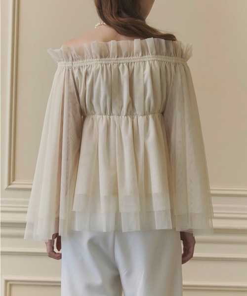 ORGUE(オルグ)の「Tulle peplum blouse/チュールぺプラムブラウス(シャツ/ブラウス・レディース・ピンクベージュ/ブラック/アイボリー・FREE)」の6枚目の写真