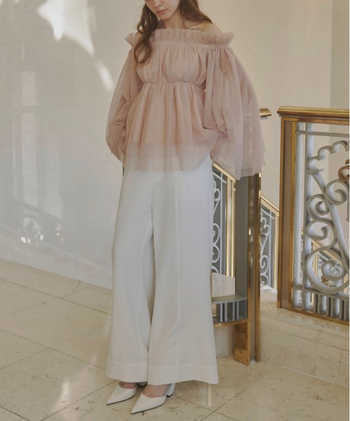 ORGUE(オルグ)の「Tulle peplum blouse/チュールぺプラムブラウス(シャツ/ブラウス・レディース・ピンクベージュ/ブラック/アイボリー・FREE)」の9枚目の写真