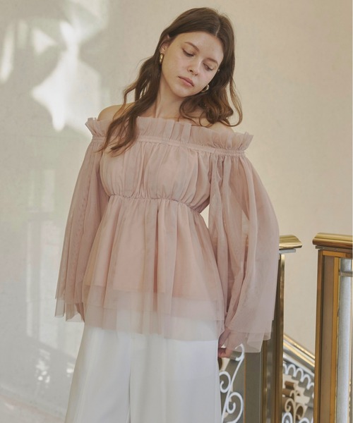 ORGUE(オルグ)の「Tulle peplum blouse/チュールぺプラムブラウス(シャツ/ブラウス・レディース・ピンクベージュ/ブラック/アイボリー・FREE)」の8枚目の写真