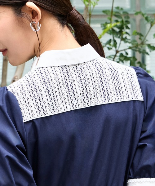 RUIRUE BOUTIQUE（ルイルエブティック）の「洗える ｜ レース 切り替え フレア シャツワンピース ｜ ワンピース・夏ワンピース・ロングワンピース・リゾートワンピース・デザインワンピース・レースワンピース・フレアスカート（シャツワンピース・レディース・ライトグレー系1/オフホワイト/ネイビー系1・S/M/L）」の18枚目の写真