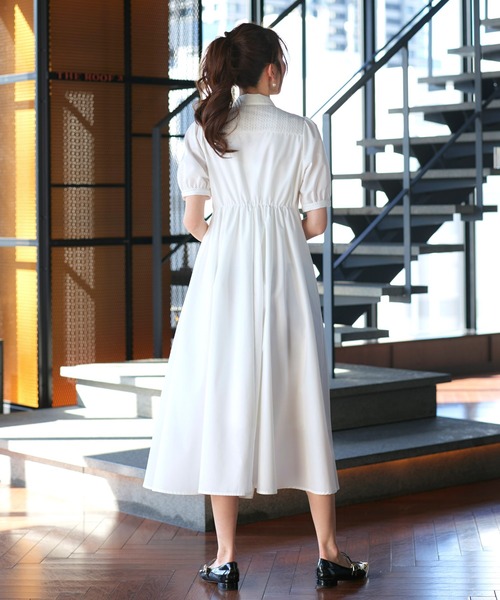 RUIRUE BOUTIQUE（ルイルエブティック）の「洗える ｜ レース 切り替え フレア シャツワンピース ｜ ワンピース・夏ワンピース・ロングワンピース・リゾートワンピース・デザインワンピース・レースワンピース・フレアスカート（シャツワンピース・レディース・ライトグレー系1/オフホワイト/ネイビー系1・S/M/L）」の10枚目の写真