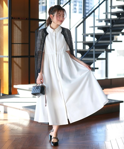RUIRUE BOUTIQUE（ルイルエブティック）の「洗える ｜ レース 切り替え フレア シャツワンピース ｜ ワンピース・夏ワンピース・ロングワンピース・リゾートワンピース・デザインワンピース・レースワンピース・フレアスカート（シャツワンピース・レディース・ライトグレー系1/オフホワイト/ネイビー系1・S/M/L）」の11枚目の写真