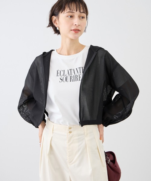 ROPE' PICNIC（ロペピクニック）の「絡み織フーディージップブルゾン（ブルゾン・レディース・オフホワイト/ブラック・FREE）」の5枚目の写真