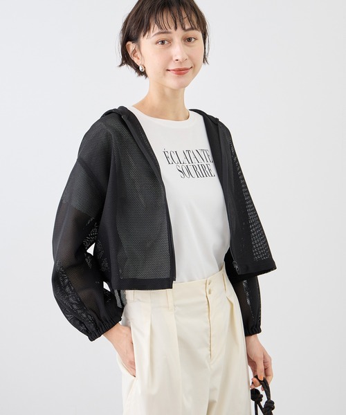 ROPE' PICNIC（ロペピクニック）の「絡み織フーディージップブルゾン（ブルゾン・レディース・オフホワイト/ブラック・FREE）」の6枚目の写真