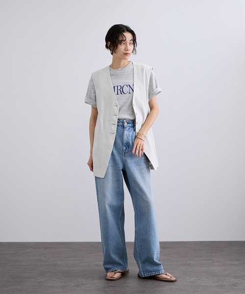 SALON adam et rope'(サロン アダム エ ロペ)の「NALYAビスコース・麻ツイルジレ / セットアップ対応(ベスト・レディース・ブルー系その他2/キナリ/ブラック・FREE)」の7枚目の写真
