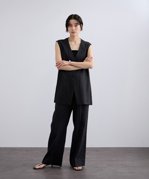 SALON adam et rope'(サロン アダム エ ロペ)の「NALYAビスコース・麻ツイルジレ / セットアップ対応(ベスト・レディース・ブルー系その他2/キナリ/ブラック・FREE)」の14枚目の写真