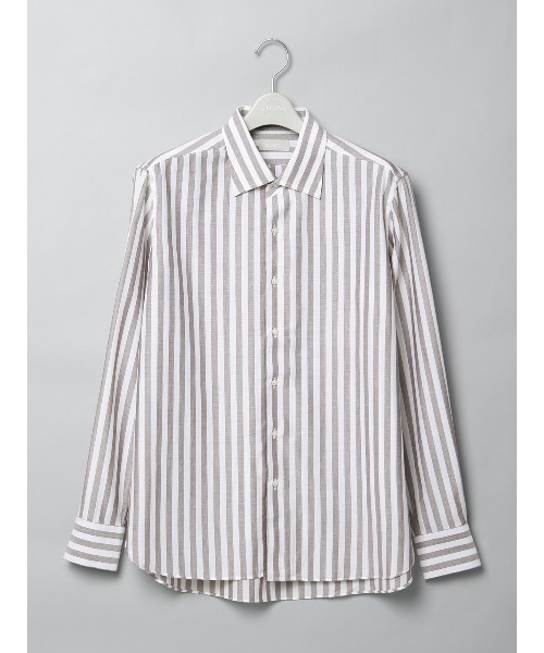 GOOVI(グービ)の「GOOVI/ワンピースカラーシャツ/長袖/ICE COTTON/ストライプ(シャツ/ブラウス・メンズ・ネイビー/ブラウン・3/2/1)」の2枚目の写真