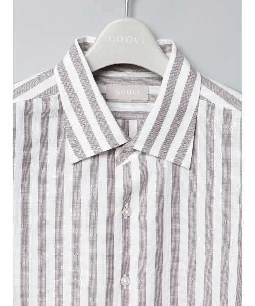 GOOVI(グービ)の「GOOVI/ワンピースカラーシャツ/長袖/ICE COTTON/ストライプ(シャツ/ブラウス・メンズ・ネイビー/ブラウン・3/2/1)」の14枚目の写真
