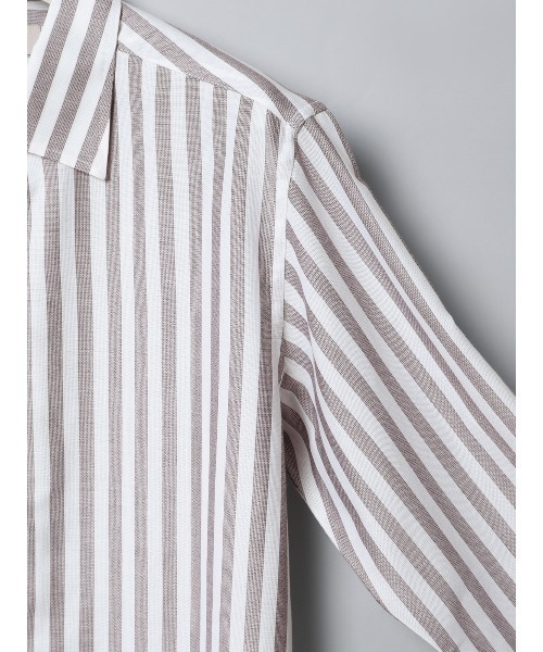 GOOVI(グービ)の「GOOVI/ワンピースカラーシャツ/長袖/ICE COTTON/ストライプ(シャツ/ブラウス・メンズ・ネイビー/ブラウン・3/2/1)」の15枚目の写真