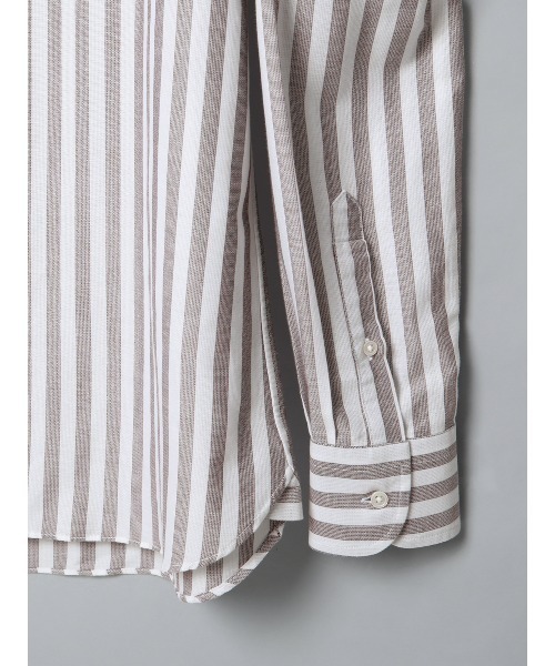 GOOVI(グービ)の「GOOVI/ワンピースカラーシャツ/長袖/ICE COTTON/ストライプ(シャツ/ブラウス・メンズ・ネイビー/ブラウン・3/2/1)」の16枚目の写真