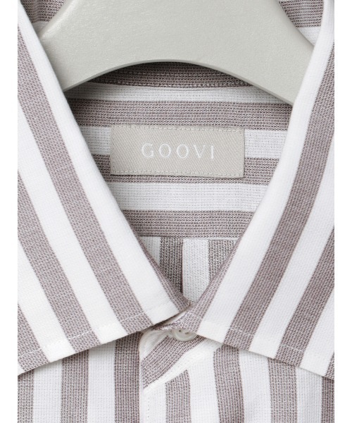 GOOVI(グービ)の「GOOVI/ワンピースカラーシャツ/長袖/ICE COTTON/ストライプ(シャツ/ブラウス・メンズ・ネイビー/ブラウン・3/2/1)」の4枚目の写真