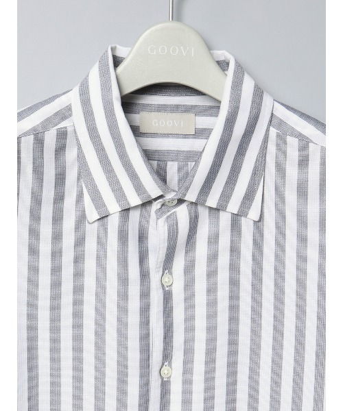 GOOVI(グービ)の「GOOVI/ワンピースカラーシャツ/長袖/ICE COTTON/ストライプ(シャツ/ブラウス・メンズ・ネイビー/ブラウン・3/2/1)」の7枚目の写真