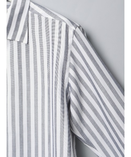 GOOVI(グービ)の「GOOVI/ワンピースカラーシャツ/長袖/ICE COTTON/ストライプ(シャツ/ブラウス・メンズ・ネイビー/ブラウン・3/2/1)」の8枚目の写真