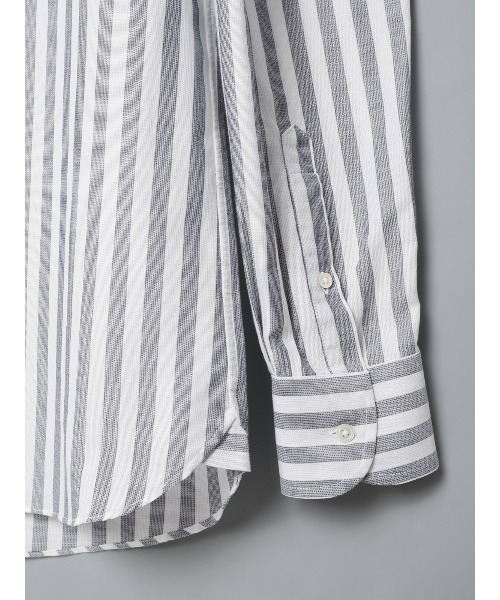 GOOVI(グービ)の「GOOVI/ワンピースカラーシャツ/長袖/ICE COTTON/ストライプ(シャツ/ブラウス・メンズ・ネイビー/ブラウン・3/2/1)」の9枚目の写真
