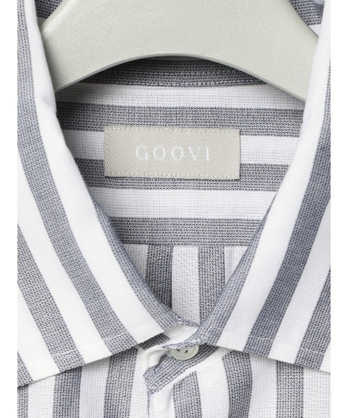 GOOVI(グービ)の「GOOVI/ワンピースカラーシャツ/長袖/ICE COTTON/ストライプ(シャツ/ブラウス・メンズ・ネイビー/ブラウン・3/2/1)」の11枚目の写真