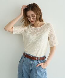 YECCA VECCA | 5分袖レースシアートップス(Tシャツ/カットソー)