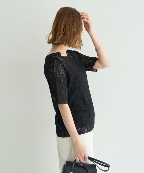 YECCA VECCA（イェッカヴェッカ）の「5分袖レースシアートップス（Tシャツ/カットソー・レディース・ブラック/アイボリー・FREE）」の19枚目の写真